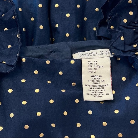 RACHEL ZOE Navy and Gold Polka Dot Dress with Ruffle Straps | Girls 3T - Picture 3 of 5